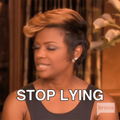 Woman Saying Stop Lying Wearing Bravo Shirt GIF
