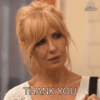 Woman Saying Thank You In Front Of Paramount Sign GIF
