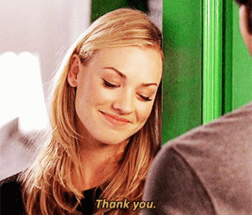 Woman Saying Thank You To Man In Green Doorway GIF