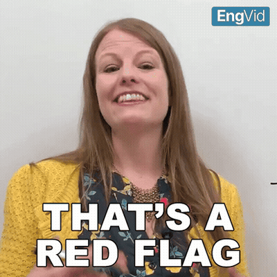 Woman Saying That's a Red Flag in Front of EngVid Logo