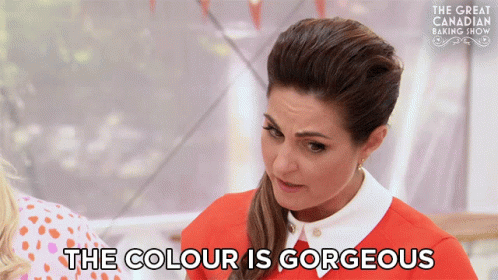 Woman Saying The Colour Is Gorgeous In Front Of Great Canadian Baking Show Sign GIF