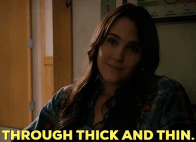 Woman Saying Through Thick And Thin In Yellow GIF