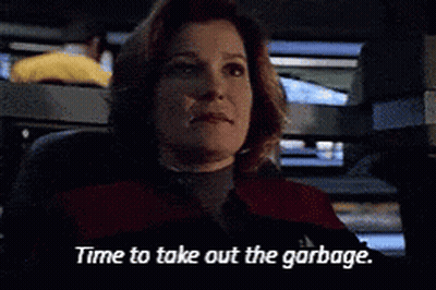 Woman Saying Time To Take Out The Garbage Sitting In Chair GIF