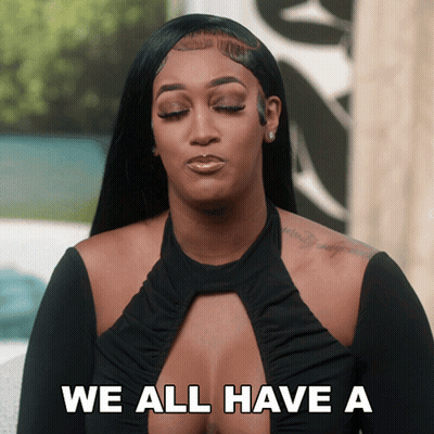 Woman Saying We All Have A While In Black Top GIF
