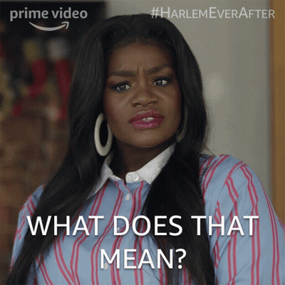 Woman Saying What Does That Mean In Front Of Amazon Logo GIF
