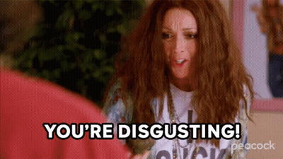Woman Saying You're Disgusting In Front Of Peacock Logo GIF