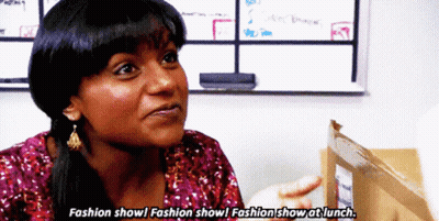Woman Says Fashion Show At Lunch In Front Of White Board GIF