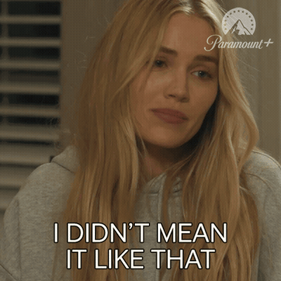 Woman Says I Didn't Mean It Like That In Front Of Paramount Logo GIF