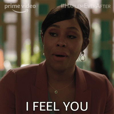 Woman Says I Feel You In Front Of Prime Video Sign GIF