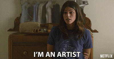 Woman Says I'm An Artist Beside Dresser GIF