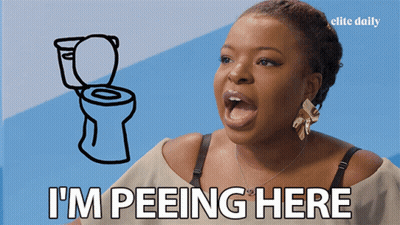 Woman Says I'm Peeing Here In Front Of Toilet GIF