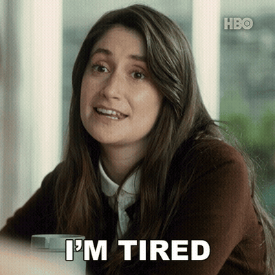 Woman Says I'm Tired In Front Of Window GIF