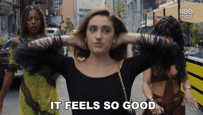 Woman Says It Feels So Good On Street GIF
