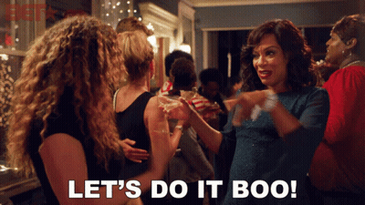 Woman Says Let's Do It Boo In Front Of Crowd GIF