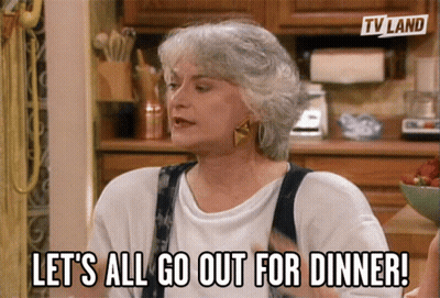 Woman Says Lets All Go Out For Dinner In Kitchen GIF