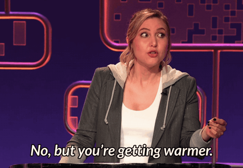 Woman Says No But You're Getting Warmer On Purple GIF