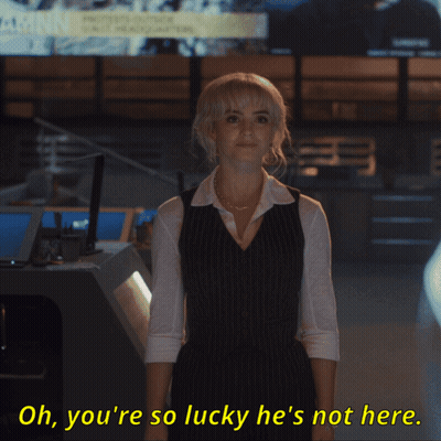 Woman Says Oh You're So Lucky He's Not Here In Yellow GIF