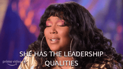 Woman Says She Has Leadership Qualities In Front Of Prime Video Logo GIF