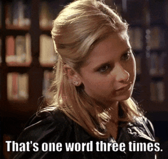 Woman Says That One Word Three Times In Front Of Library GIF