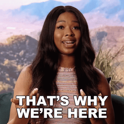 Woman Says That's Why We're Here Sitting On Couch GIF