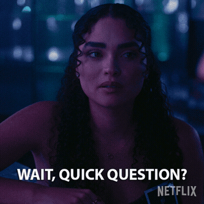 Woman Says Wait Quick Question Purple Background GIF