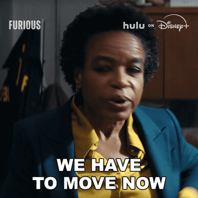 Woman Says We Have To Move Now In Front Of Disney Logo GIF