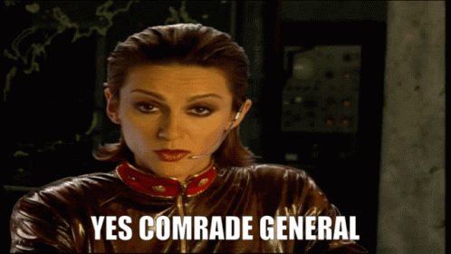 Woman Says Yes Comrade General In Front Of Monitor GIF