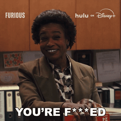 Woman Says You're F***ed Holding Box GIF