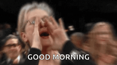 Woman Screaming Good Morning In Crowd GIF