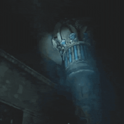 Woman Screaming In Dark Room With Pillar GIF