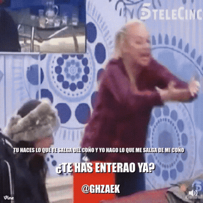 Woman Screaming In Front Of Blue And White Patterned Wall GIF