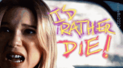 Woman Screaming In Front Of It's Rather Die Neon Sign GIF