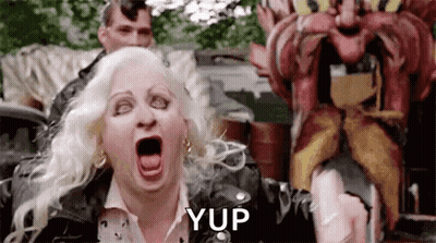 Woman Screaming In Front Of Man Statue GIF