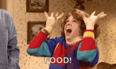 Woman Screaming With Food Text GIF