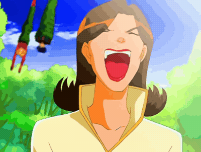 Woman Screaming With Man Hanging Upside Down GIF