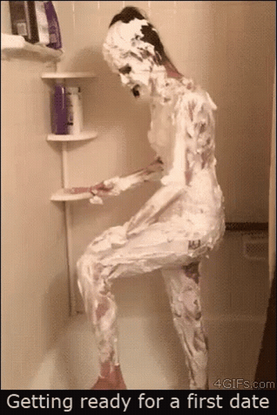 Woman Shaving Legs In Shower For First Date GIF