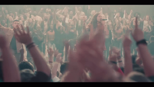 Woman Singing At Concert Crowd Hands Up GIF