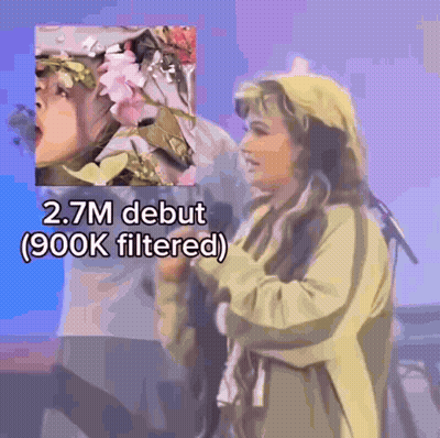 Woman Singing At Microphone 2.7M Debut 900K Filtered GIF