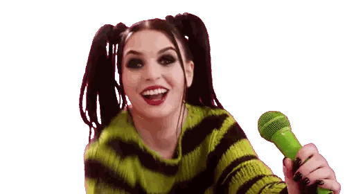 Woman Singing Into Green Microphone Sticker