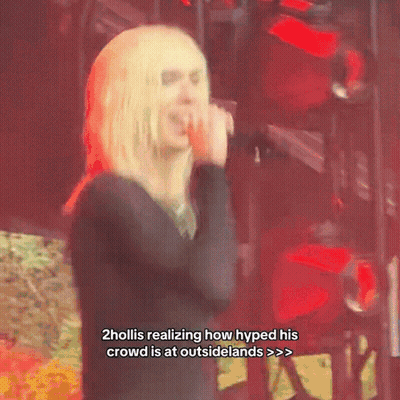 Woman Singing Into Microphone 2Holiis Realizing How Hyped His Crowd Is At Outsidelands GIF