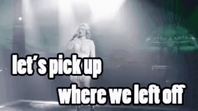 Woman Singing Into Microphone Let's Pick Up Where We Left Off GIF