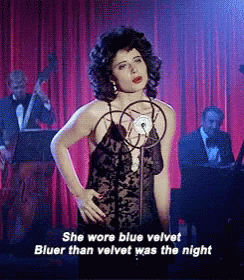 Woman Singing Into Microphone She Wore Blue Velvet Bluer Than Velvet Was The Night GIF
