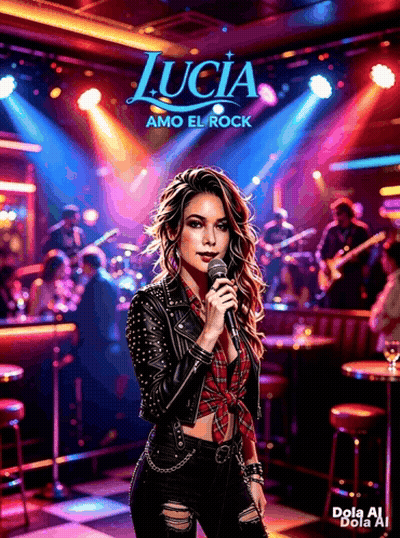 Woman Singing Into Microphone With Name Lucia Above Her GIF