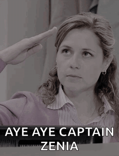 Woman Sitting At Desk Saying Aye Aye Captain Zenia GIF