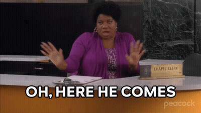 Woman Sitting At Desk Saying Chapel Clerk GIF