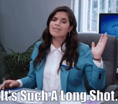 Woman Sitting At Desk Saying It's Such A Long Shot GIF