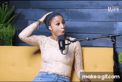 Woman Sitting At Microphone With Make A GIF Button GIF