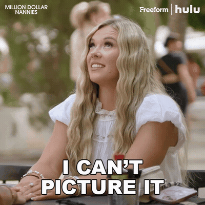 Woman Sitting At Table Saying I Can't Picture It GIF