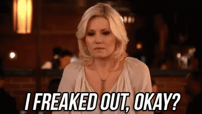 Woman Sitting At Table Saying I Freaked Out Okay GIF