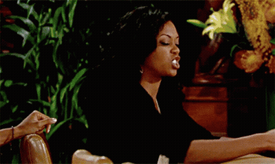Woman Sitting At Table Saying Shut Up GIF